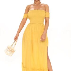 Fashion Nova Yellow One-Shoulder Maxi Dress